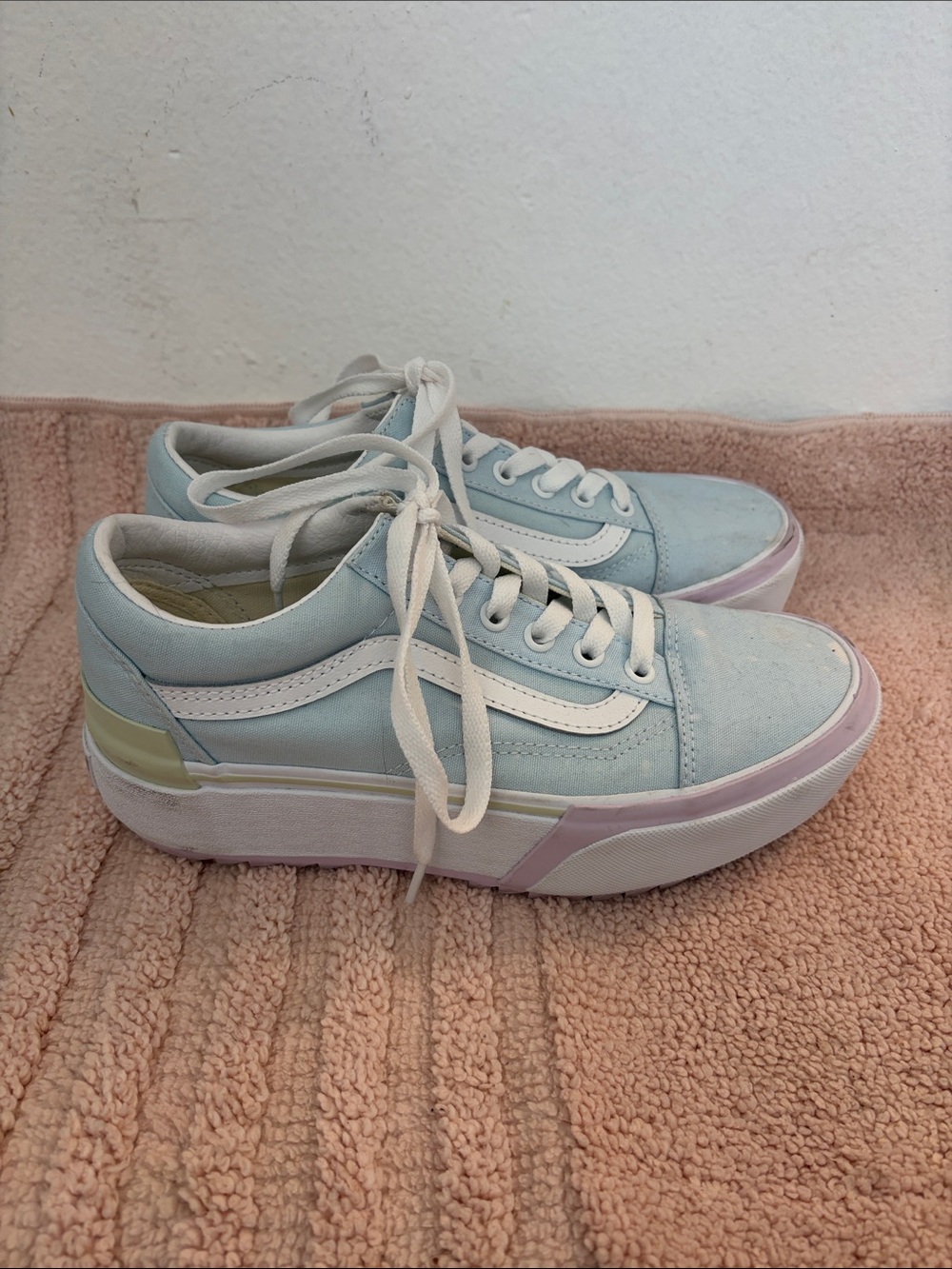 Vans Pastel Blue and Light Pink Platform Sneakers